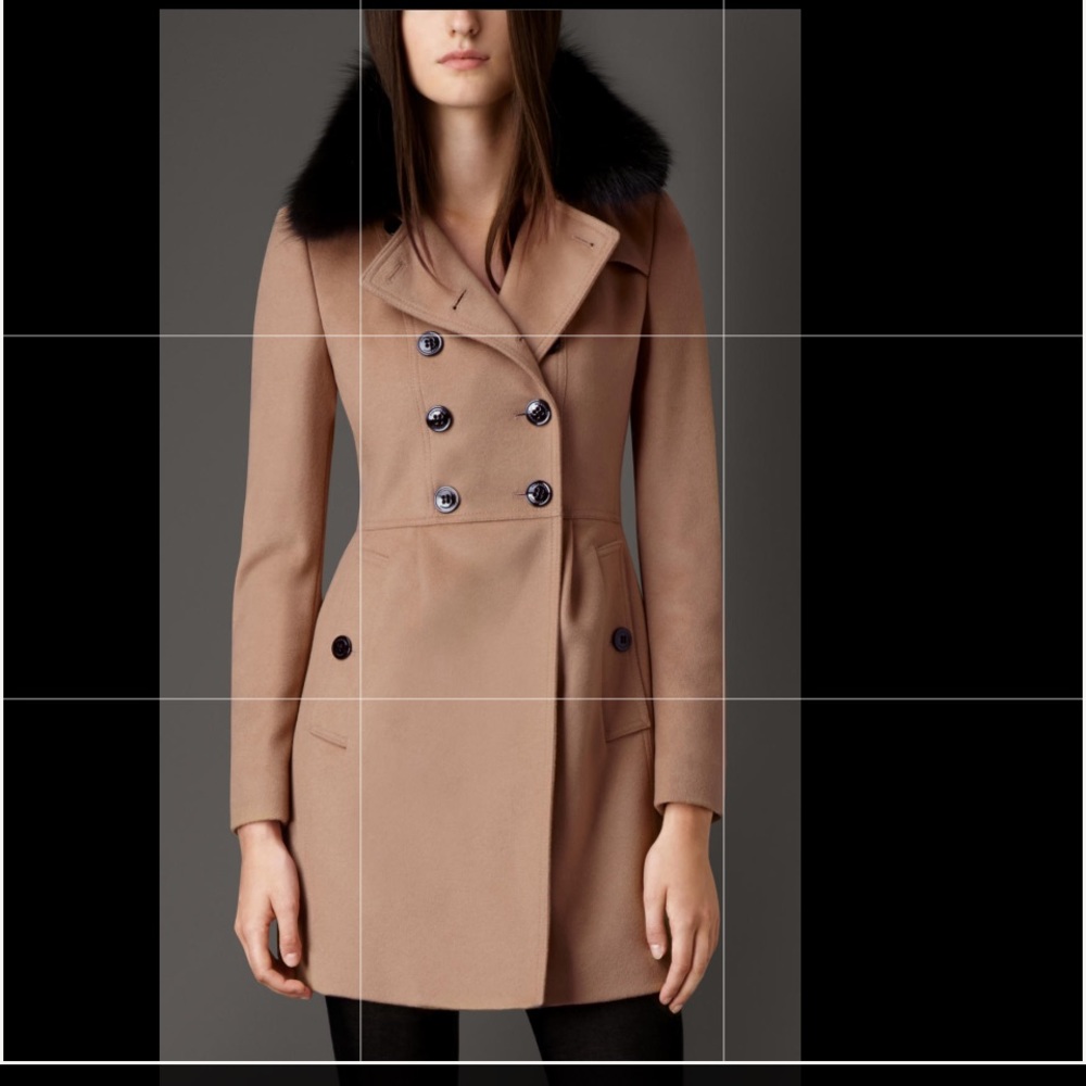 Burberry virgin wool cashmere coat with fox fur size 4